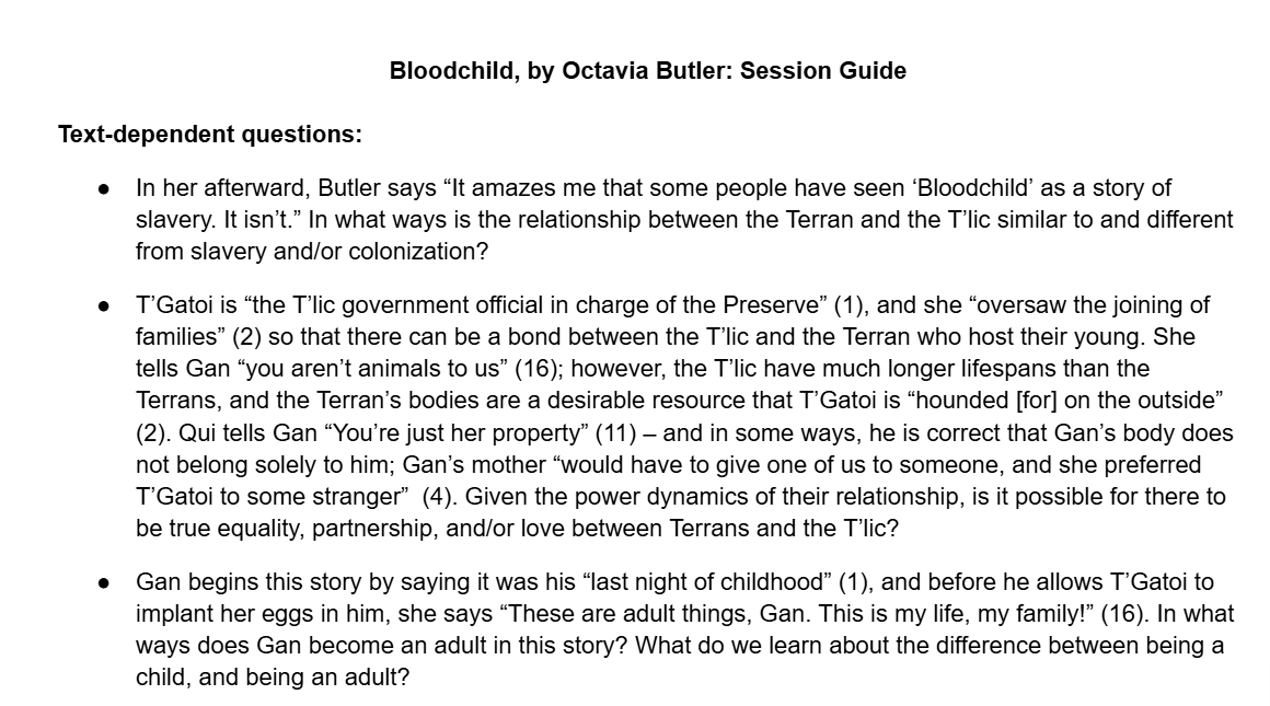 Bloodchild - Discussion Guide
