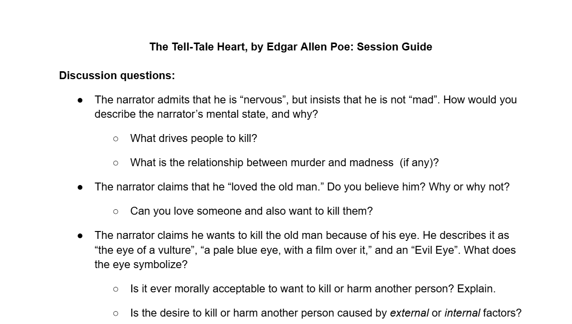 "The Tell Tale Heart" by Edgar Allen Poe - Discussion Guide